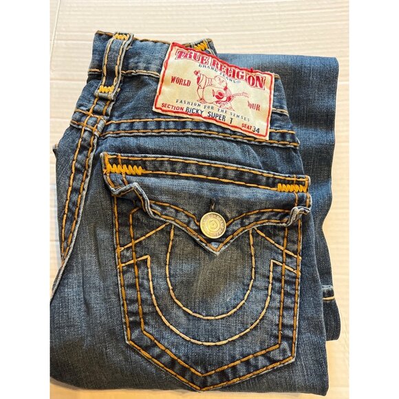 True Religion Ricky Super T Mens Denim Jeans Size 29 thick stitch Made In USA - Picture 1 of 14